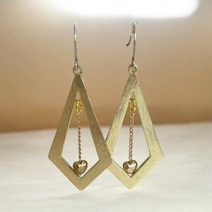 BOUTIQUE Elegant Gold Heart Drop Earrings, Valentines Day, Hammered Gold